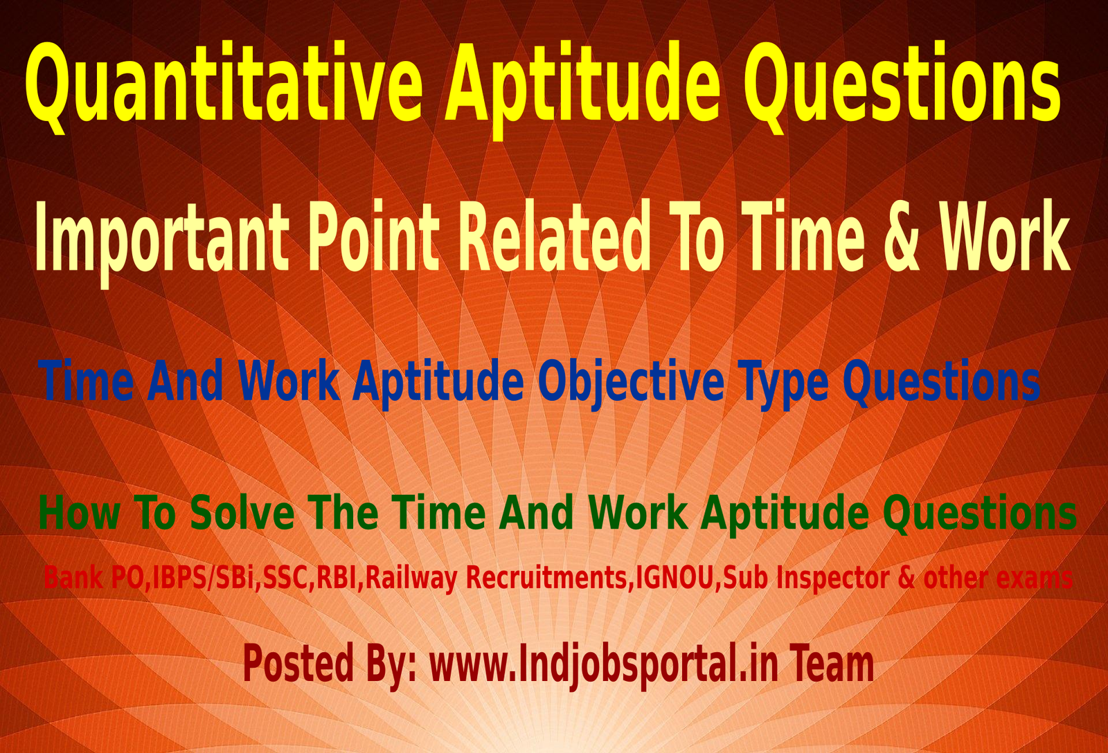 Some Important Point related to Time & Work Aptitude Questions