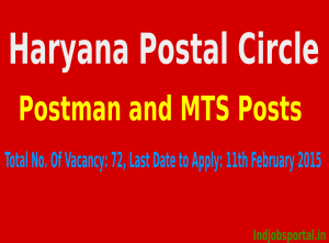 Haryana Postal Circle Recruitment 2015 for Postman and MTS PostsHaryana Postal Circle Recruitment 2015 for Postman and MTS Posts