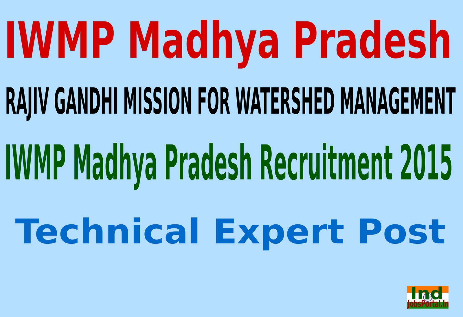 IWMP Madhya Pradesh Recruitment 2015 For 61 Technical Expert Post